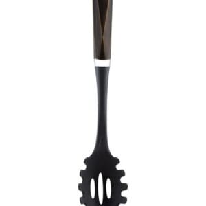Czarna łyżka do makaronu z drewnopodobnym uchwytem, 34cm, element zestawu przyborów kuchennych Edenberg