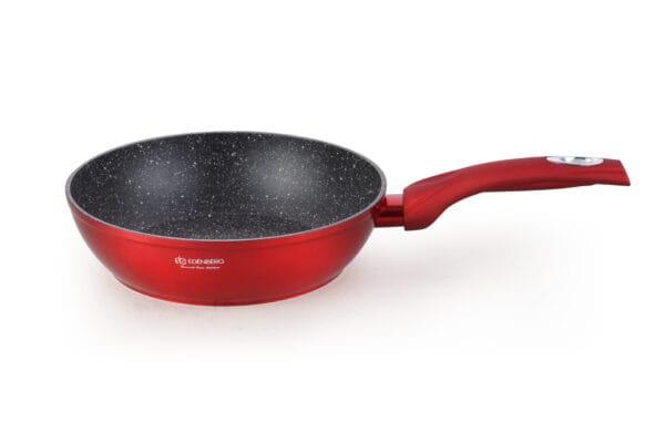 Czerwona patelnia stalowa 28 cm z nieprzywierającą powłoką, część zestawu garnków i patelni 6.66l