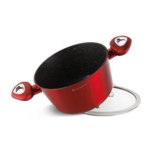 Czerwony garnek aluminiowy 2.6l z ceramiczną pokrywką, część zestawu na indukcję Edenberg EB-7421
