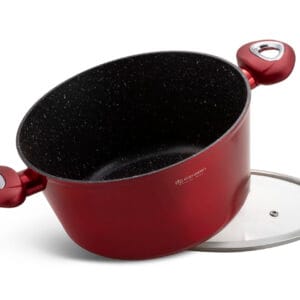 Czerwony garnek aluminiowy 2.75l z ceramiczną powłoką non-stick i pokrywką, część zestawu na indukcję Edenberg