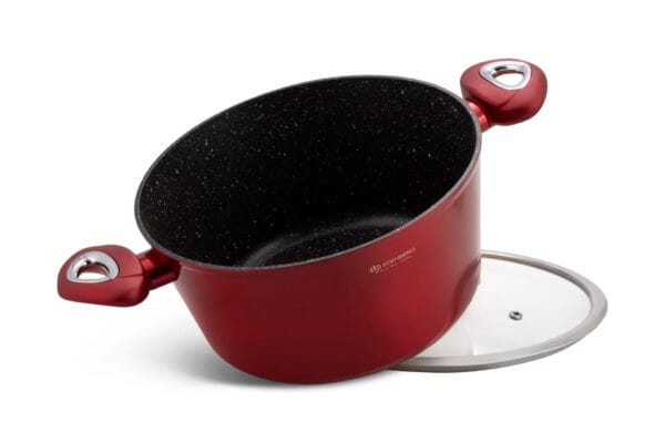 Czerwony garnek aluminiowy 2.75l z ceramiczną powłoką non-stick i pokrywką, część zestawu na indukcję Edenberg
