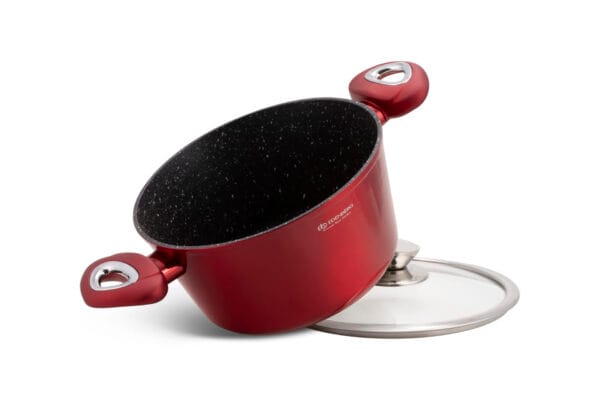 Czerwony garnek aluminiowy 2.75l z pokrywką, część zestawu garnków na indukcję Edenberg EB-5614