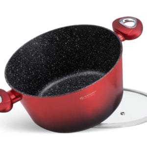Czerwony garnek aluminiowy 24 cm z nieprzywierającą powłoką i pokrywką, część zestawu garnków i patelni 6.66l