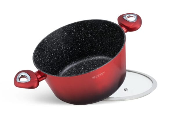 Czerwony garnek aluminiowy 24 cm z nieprzywierającą powłoką i pokrywką, część zestawu garnków i patelni 6.66l