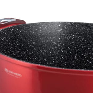 Czerwony garnek ceramiczny 2.6L z nieprzywierającą powłoką i pokrywką, część zestawu na indukcję Edenberg