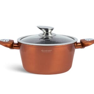 Miedziany garnek 2.75l z ceramiczno-marmurkową powłoką i pokrywką, część zestawu garnków z przyborami kuchennymi