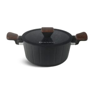 Czarny garnek 24 cm z ceramiczną powłoką i drewnianymi uchwytami – element 10-częściowego zestawu garnków i patelni