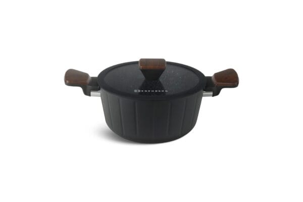 Czarny garnek 24 cm z ceramiczną powłoką i drewnianymi uchwytami – element 10-częściowego zestawu garnków i patelni