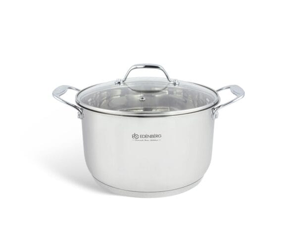 Garnek ze stali nierdzewnej o średnicy 24 cm z pokrywką szklaną, część zestawu Edenberg EB-2118