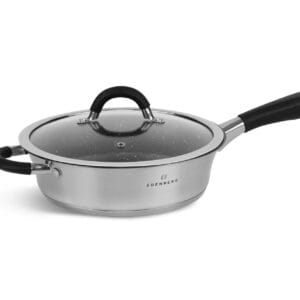 Garnek stalowy 24 cm z szklaną pokrywką i uchwytem silikonowym, część zestawu Edenberg
