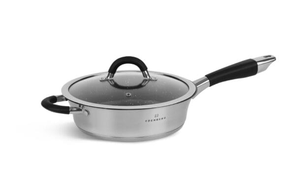 Garnek stalowy 24 cm z szklaną pokrywką i uchwytem silikonowym, część zestawu Edenberg