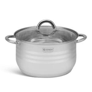 Garnek ze stali nierdzewnej o średnicy 24 cm z szklaną pokrywką, część 12-częściowego zestawu