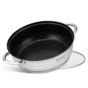 Garnek ze stali nierdzewnej 24 cm z ceramiczną powłoką i szklaną pokrywką, część 12-elementowego zestawu