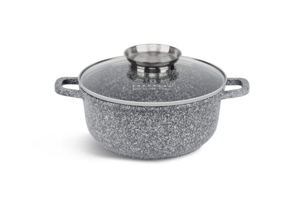 Garnek 3.5 litra z ceramiczno-granitową powłoką i szklaną pokrywką, część zestawu na indukcję