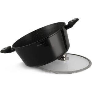 Czarny garnek ceramiczny 3.5l z pokrywką i silikonowymi uchwytami, część zestawu Edenberg EB-7423