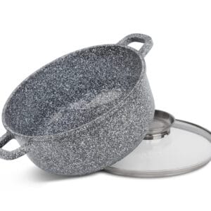 Garnek 3.5 litra z ceramiczno-granitową powłoką i szklaną pokrywką, część zestawu na indukcję
