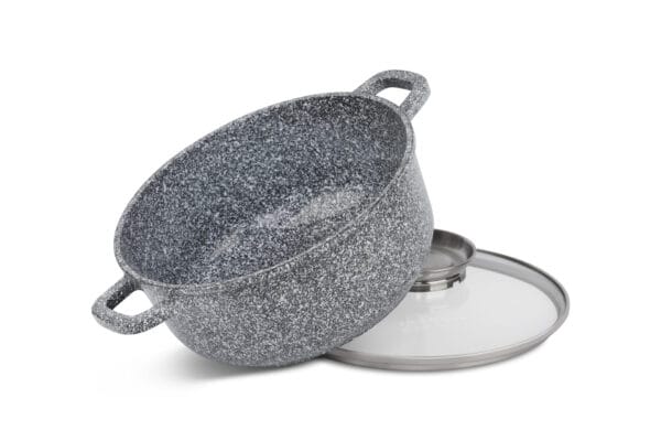 Garnek 3.5 litra z ceramiczno-granitową powłoką i szklaną pokrywką, część zestawu na indukcję