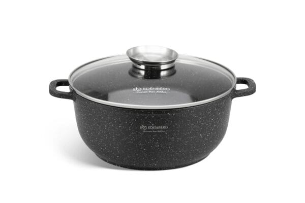 Czarny garnek 4,5 l z marmurkową powłoką i pokrywką, element zestawu Edenberg EB-8142