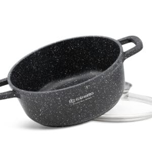 Okrągły garnek aluminiowy 2.3l z ceramiczną powłoką i szklaną pokrywką, kompatybilny z indukcją