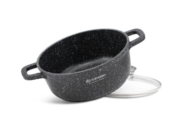 Okrągły garnek aluminiowy 2.3l z ceramiczną powłoką i szklaną pokrywką, kompatybilny z indukcją