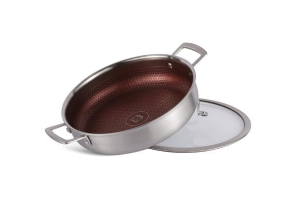 Czerwony garnek ze stali nierdzewnej 24 cm z pokrywką i uchwytami, pojemność 2.8l