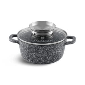 Garnek aluminiowy 1.3l z granitową powłoką i szklaną pokrywką, marka Edenberg