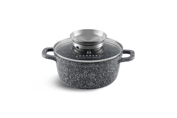 Garnek aluminiowy 1.3l z granitową powłoką i szklaną pokrywką, marka Edenberg