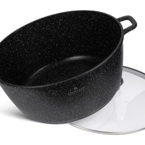 Garnek aluminiowy o pojemności 10 litrów z marmurkową powłoką i szklaną pokrywką