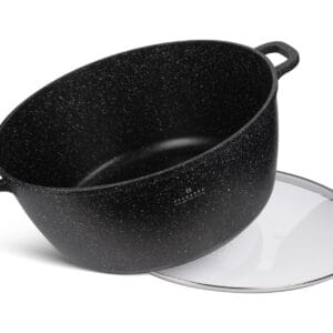 Garnek aluminiowy o pojemności 10 litrów z marmurkową powłoką nieprzywierającą i szklaną pokrywką