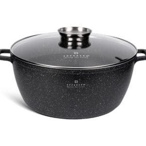 Garnek aluminiowy o średnicy 32 cm z marmurkową powłoką nieprzywierającą i żaroodporną pokrywką