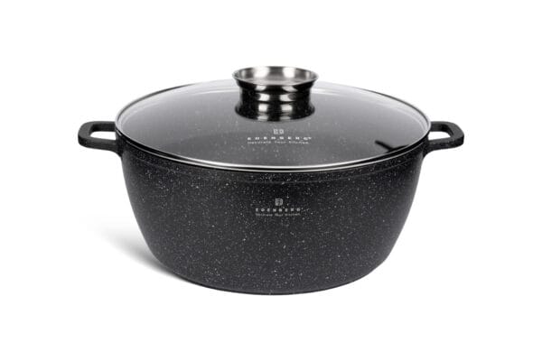 Garnek aluminiowy o średnicy 32 cm z marmurkową powłoką nieprzywierającą i żaroodporną pokrywką
