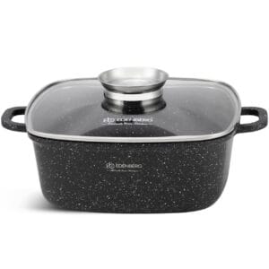 Czarny garnek aluminiowy 2.8l z marmurkową powłoką i pokrywką, marki Edenberg