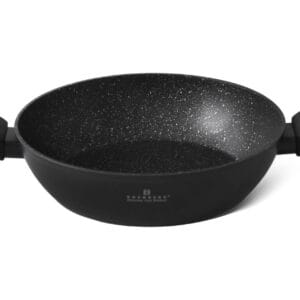 Czarny matowy garnek aluminiowy 24 cm z pokrywką i uchwytami, łatwy w czyszczeniu