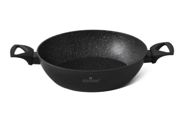 Czarny matowy garnek aluminiowy 24 cm z pokrywką i uchwytami, łatwy w czyszczeniu