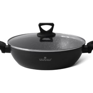 Garnek aluminiowy 24 cm z szklaną pokrywką i uchwytami z tworzywa, widok z boku