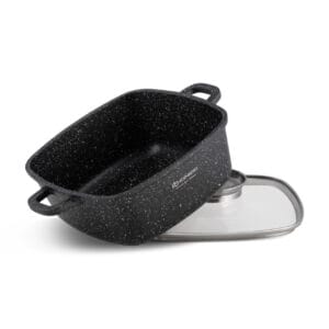 Kwadratowy garnek aluminiowy o pojemności 3.7 litra z marmurkową powłoką i szklaną pokrywką