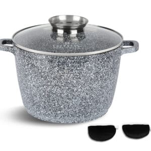 Garnek aluminiowy 4.5l z granitową powłoką i szklaną pokrywką, widok z boku