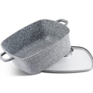 Prostokątny garnek aluminiowy 5.5l z granitową powłoką i szklaną pokrywką