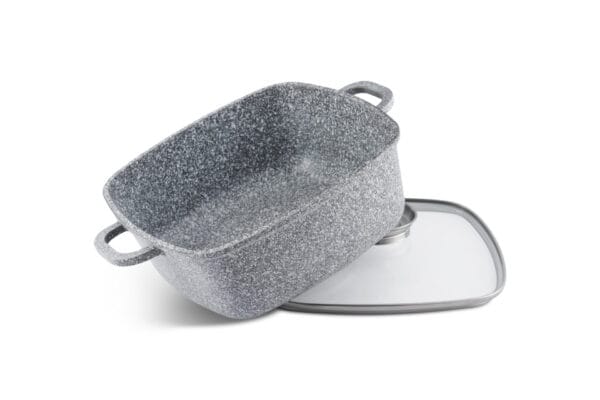 Prostokątny garnek aluminiowy 5.5l z granitową powłoką i szklaną pokrywką