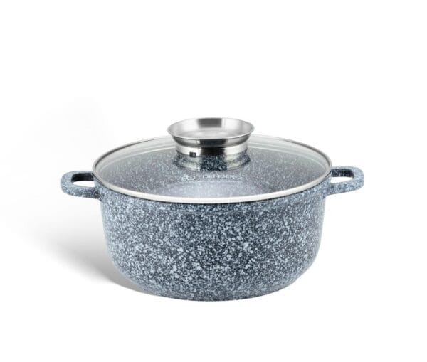 Garnek aluminiowy z pokrywką 6.8L, powłoka granitowa, średnica 28 cm, szkło hartowane