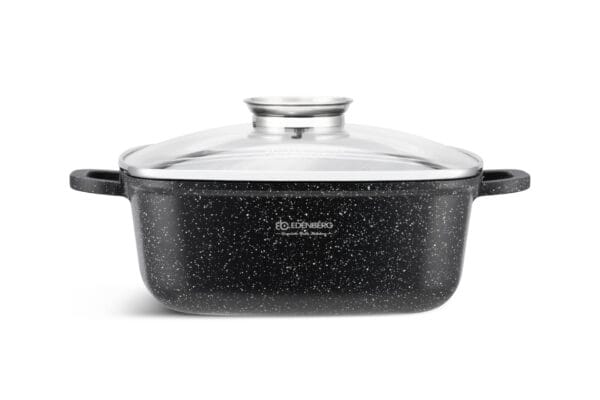 Garnek aluminiowy z pokrywką 2.8l Edenberg z marmurkową powłoką non-stick, szklana pokrywka, ergonomiczne uchwyty, idealny do wszystkich rodzajów kuchenek.