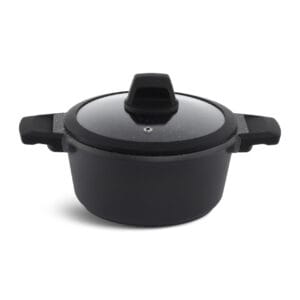 Czarny garnek ceramiczny 2.6l z pokrywką i silikonowymi uchwytami, część zestawu kuchennego