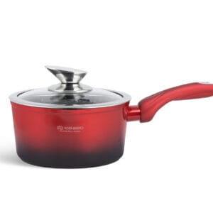 Czerwony garnek ceramiczny 2,75 l z pokrywką i silikonowym uchwytem, część zestawu garnków i patelni 6.66l