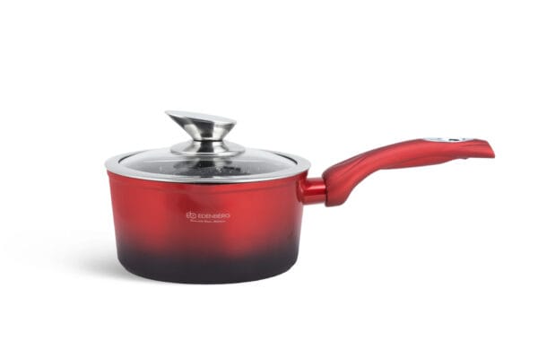 Czerwony garnek ceramiczny 2,75 l z pokrywką i silikonowym uchwytem, część zestawu garnków i patelni 6.66l