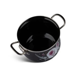 Czarny garnek emaliowany o średnicy 24 cm z kwiatowym wzorem, pojemność 6.8 l, część zestawu Edenberg EB-1854