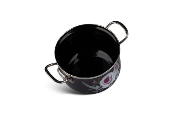 Czarny garnek emaliowany o średnicy 24 cm z kwiatowym wzorem, pojemność 6.8 l, część zestawu Edenberg EB-1854