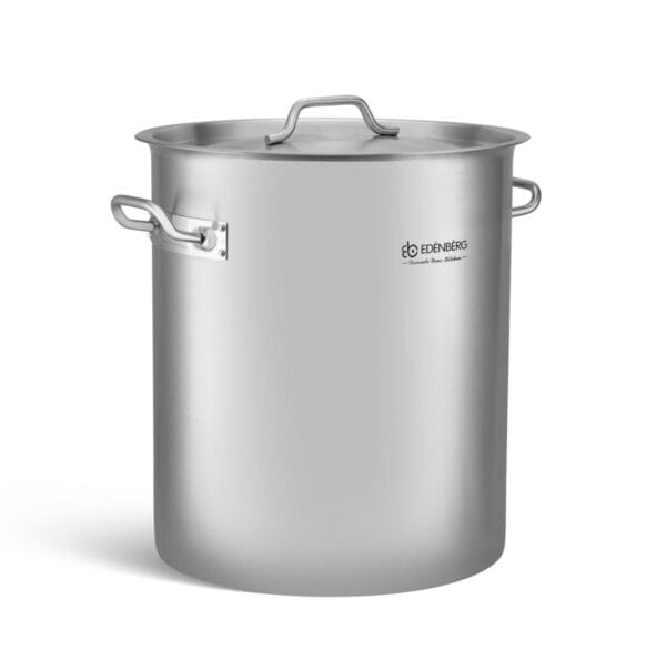 Garnek gastronomiczny 33.7l ze stali nierdzewnej z pokrywką i uchwytami, widok z boku