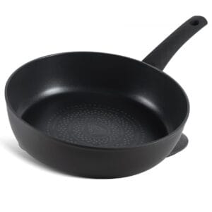 Niebieska głęboka patelnia 24cm z pokrywką, dno indukcyjne, miękki uchwyt