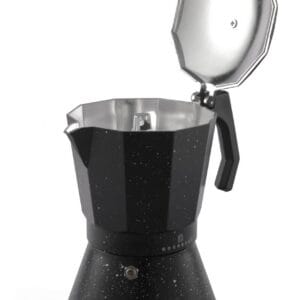 Aluminiowa kawiarka na indukcję z czarną marmurową powłoką, pojemność 6 filiżanek espresso