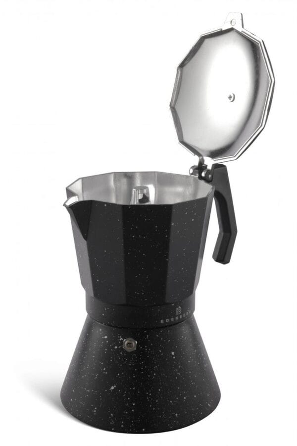 Aluminiowa kawiarka na indukcję z czarną marmurową powłoką, pojemność 6 filiżanek espresso